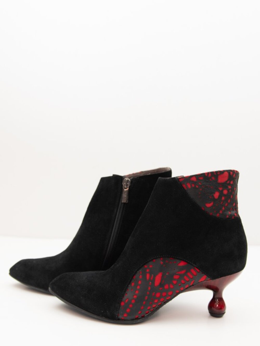 Lisa Tucci Ankle Boots Suede Laser Cut Avant Garde Leather Black Red Size 37